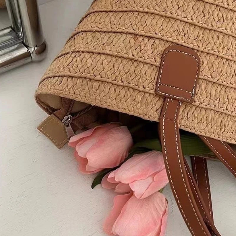 Bolsa de Palha Feminina com Grande Capacidade