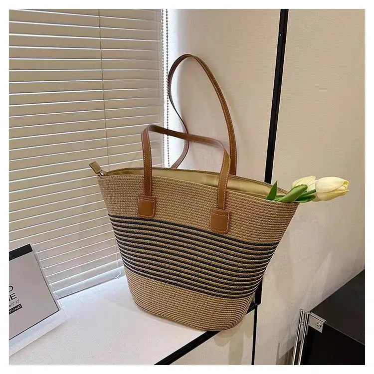 Bolsa de Palha Feminina com Grande Capacidade