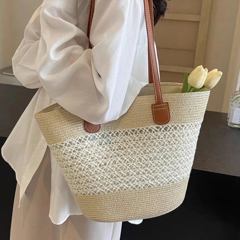 Bolsa de Palha Feminina com Grande Capacidade