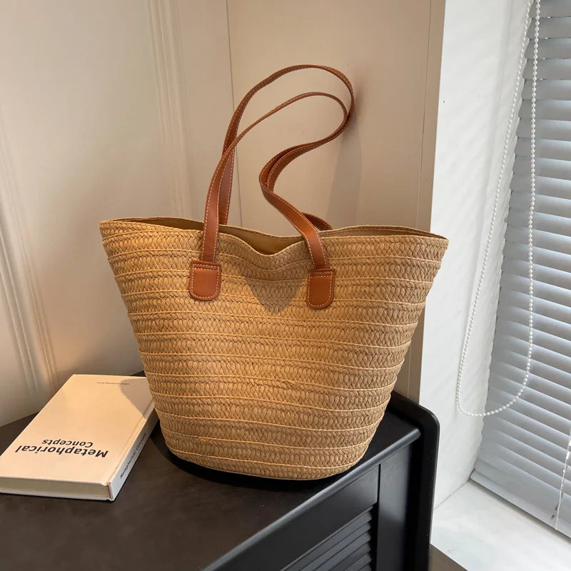 Bolsa de Palha Feminina com Grande Capacidade