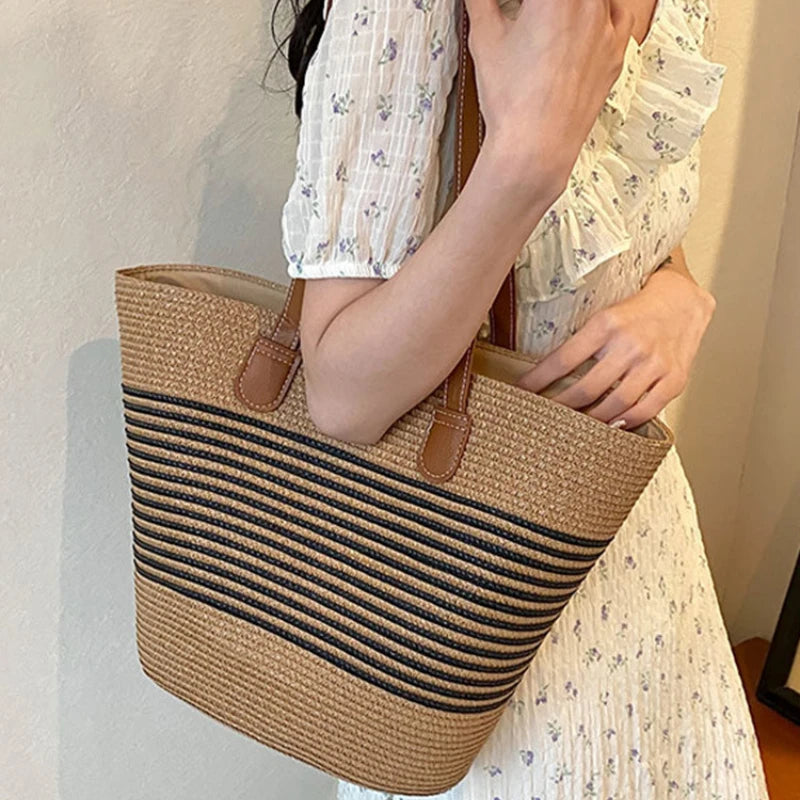 Bolsa de Palha Feminina com Grande Capacidade