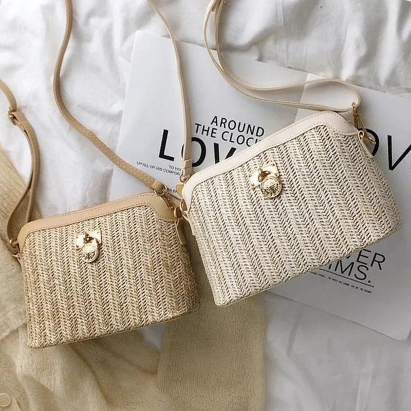 Bolsa de Palha Kai Tiracolo Detalhe Dourado