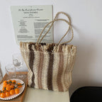 Bolsa de Palha Listrada de Grande Capacidade para Mulheres
