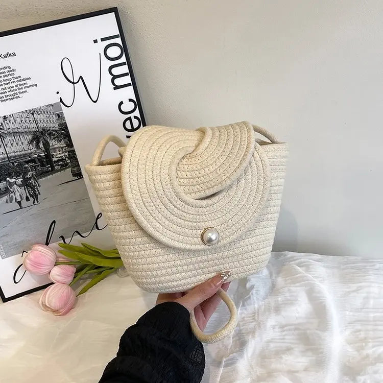 Bolsa de Palha Ombro com Pérola
