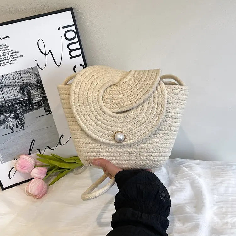 Bolsa de Palha Ombro com Pérola