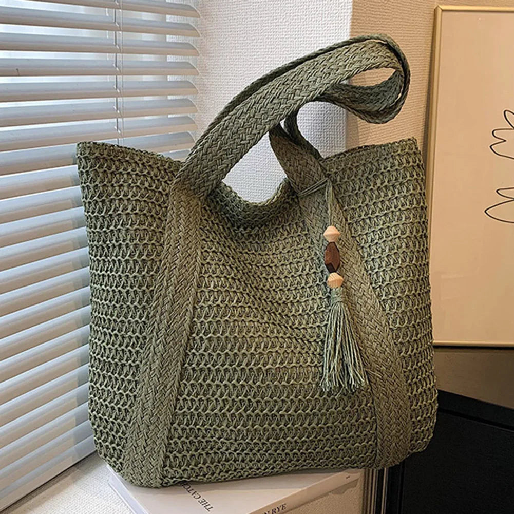 Bolsa de Palha com Borla e Chaveiro Tassel