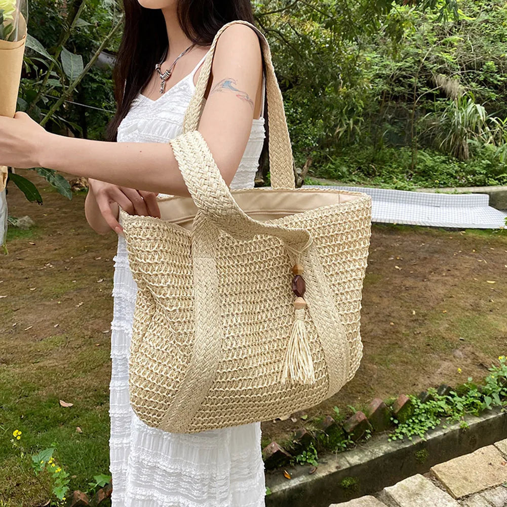 Bolsa de Palha com Borla e Chaveiro Tassel