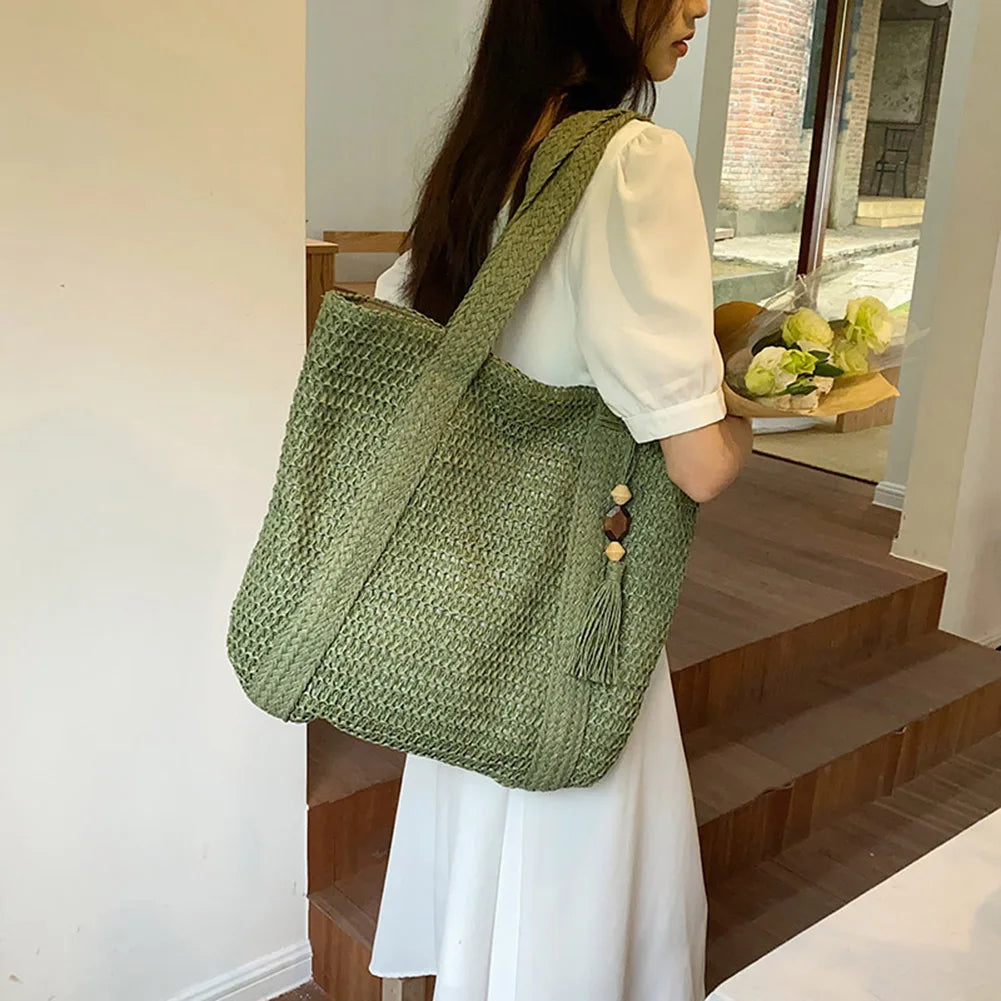 Bolsa de Palha com Borla e Chaveiro Tassel