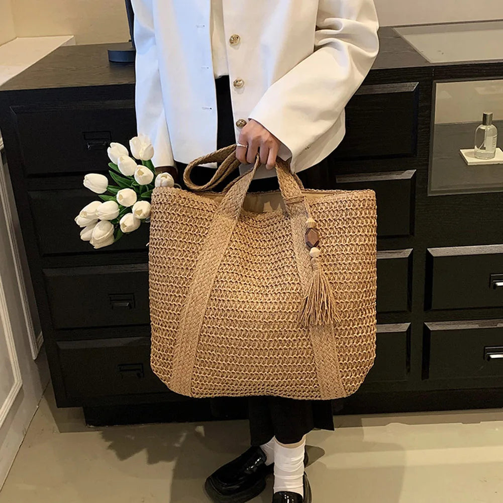 Bolsa de Palha com Borla e Chaveiro Tassel