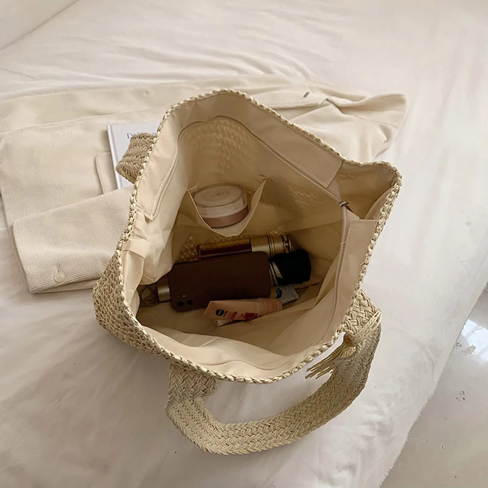 Bolsa de Palha com Borla e Chaveiro Tassel