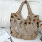 Bolsa de Praia Boho em Palha Detalhes Vazado