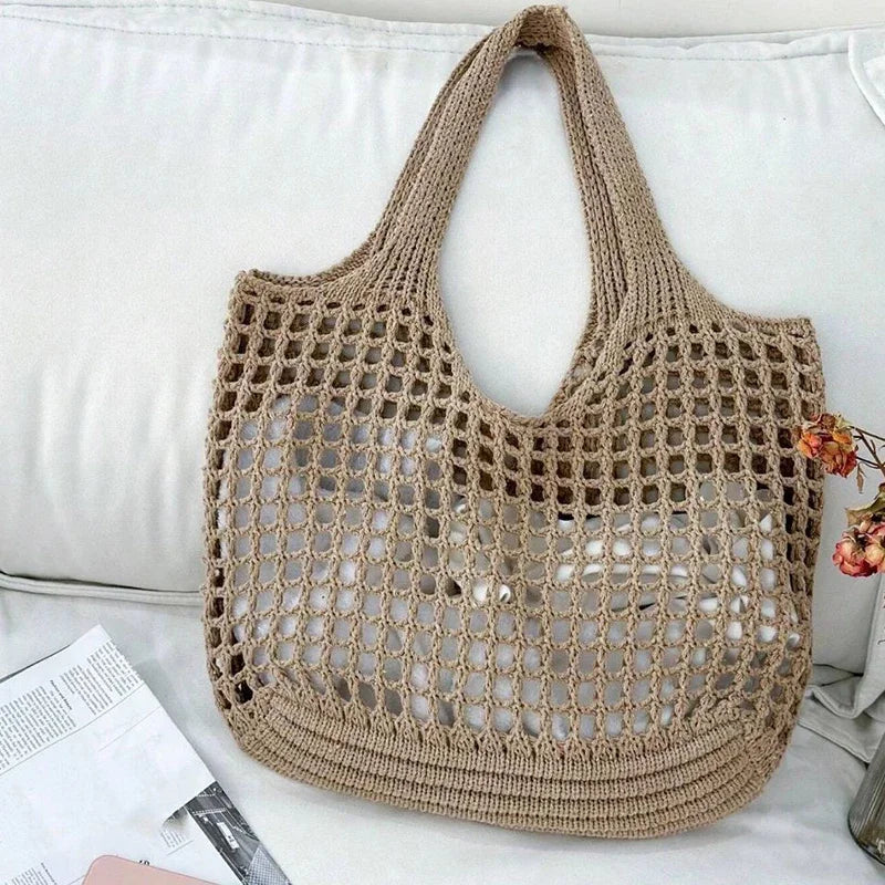 Bolsa de Praia Boho em Palha Detalhes Vazado