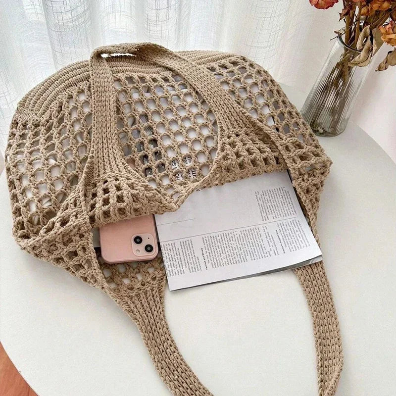 Bolsa de Praia Boho em Palha Detalhes Vazado