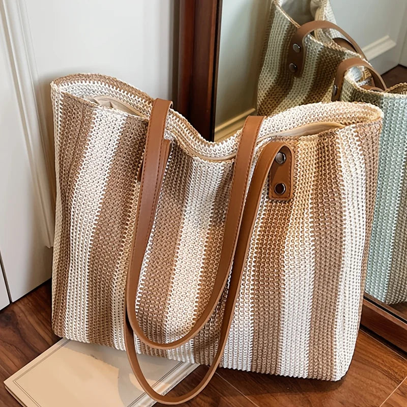 Bolsa de Praia Listrada em Palha