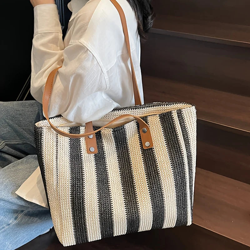 Bolsa de Praia Listrada em Palha