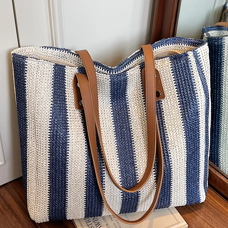 Bolsa de Praia Listrada em Palha