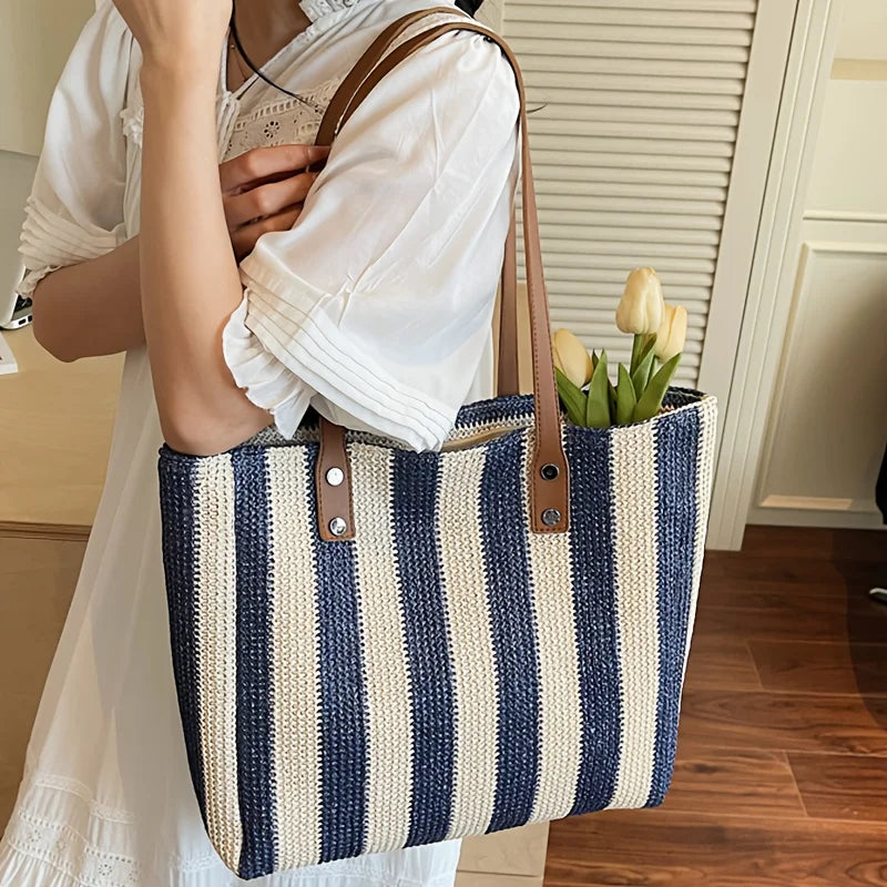 Bolsa de Praia Listrada em Palha