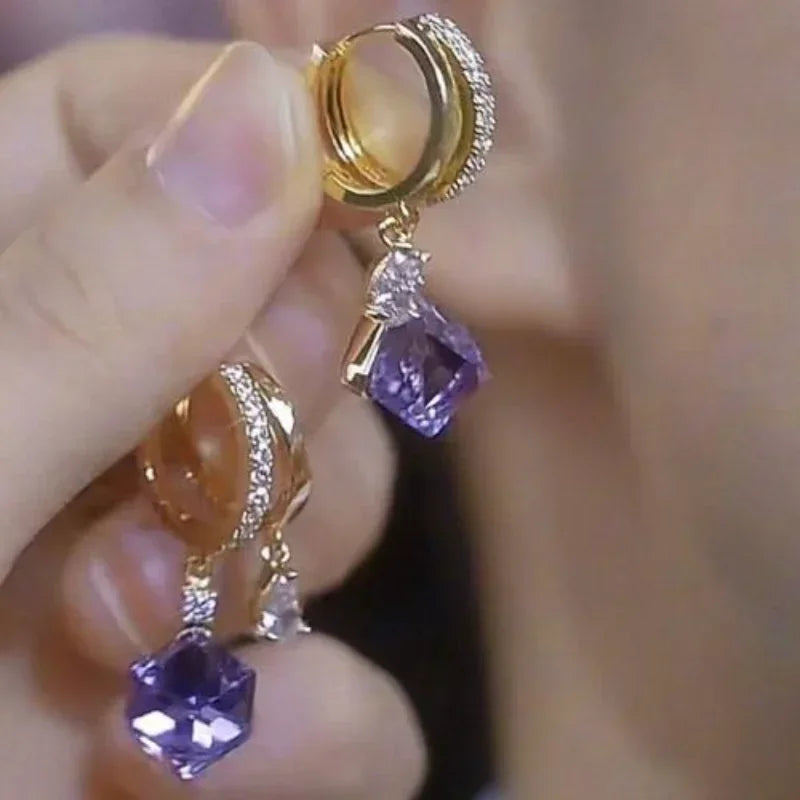 Brincos Geométricos de Cristal Zircão para Festas