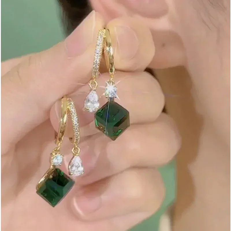 Brincos Geométricos de Cristal Zircão para Festas