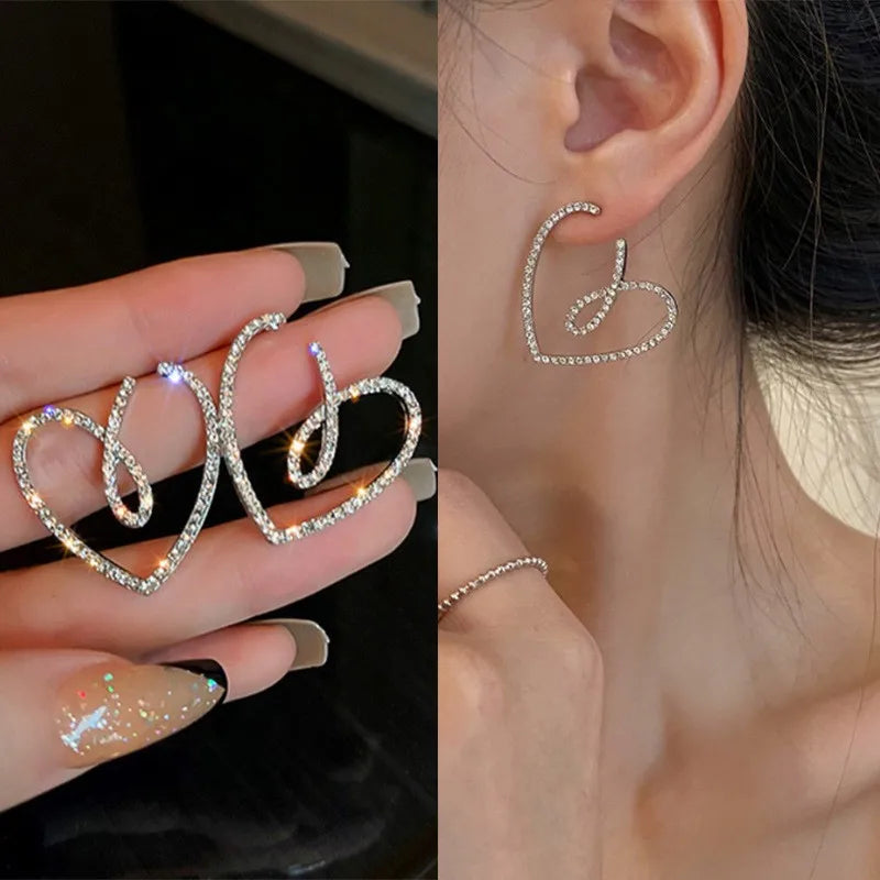 Brincos Luxuosos de Cristal Coração Prata 925