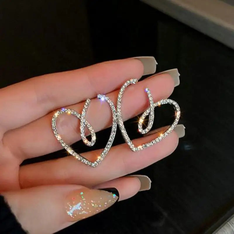 Brincos Luxuosos de Cristal Coração Prata 925