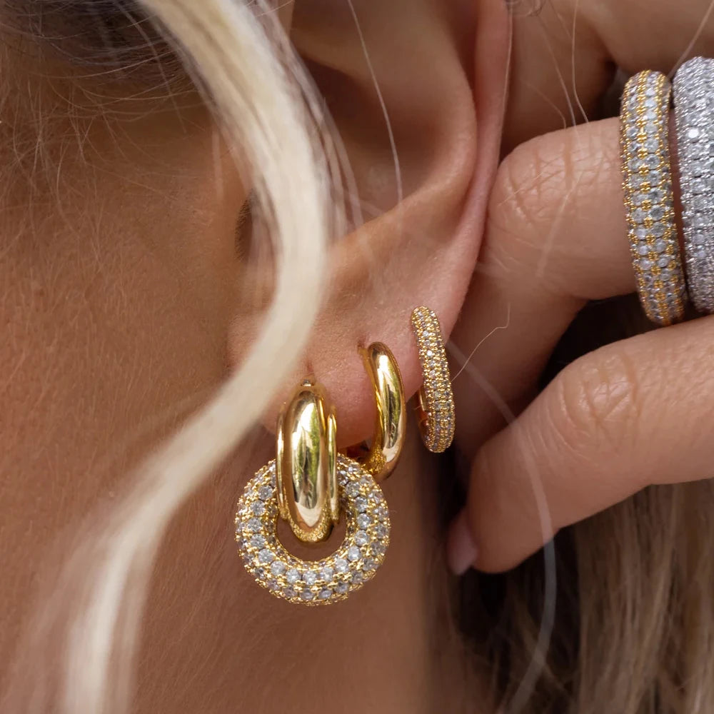 Brincos Pingentes Argola com Strass Brilhante