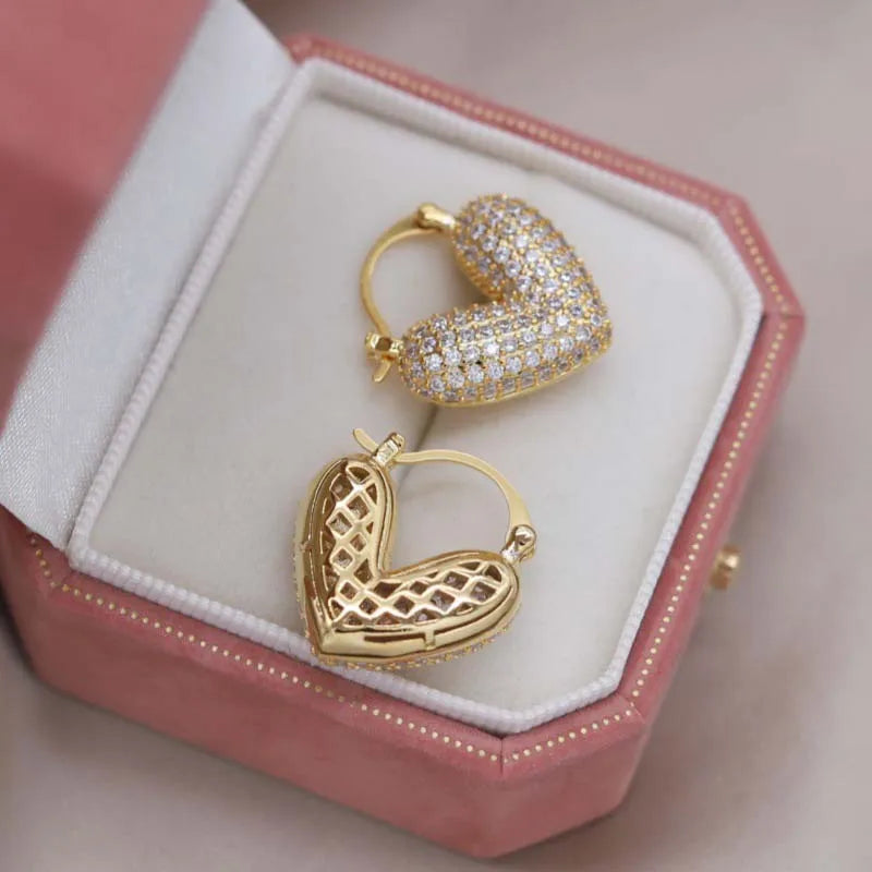 Brincos de Argola Coração com Zircão Brilhante