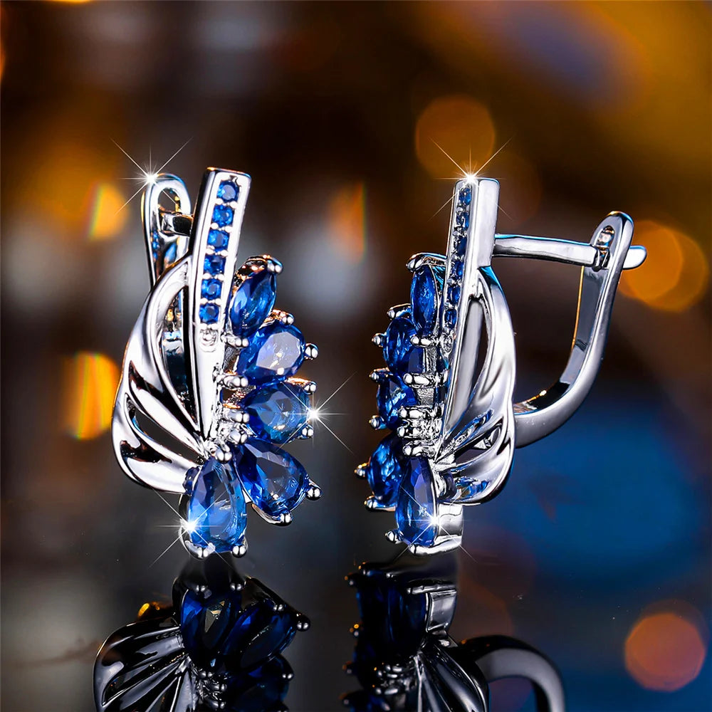 Brincos de Luxo com Zircão Azul