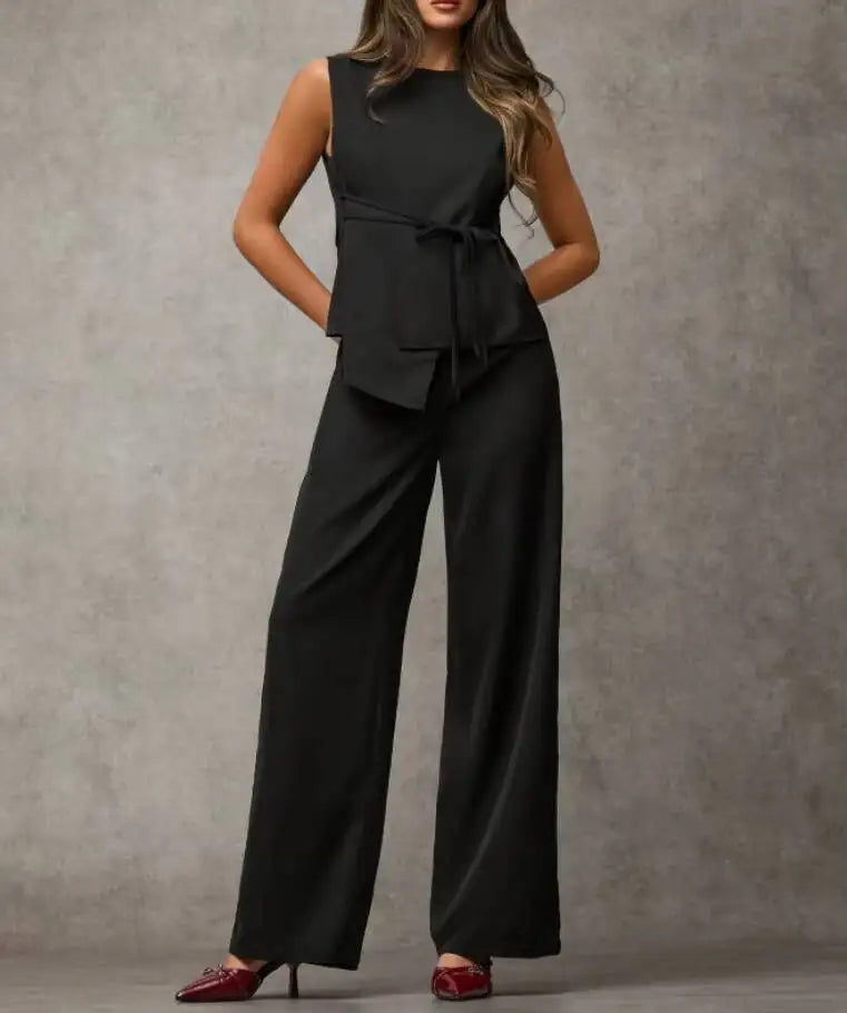 Calça pantalona preta feminina de cintura alta