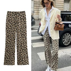 Calças Femininas Estampa Leopardo Cintura Alta