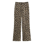 Calças Femininas Estampa Leopardo Cintura Alta