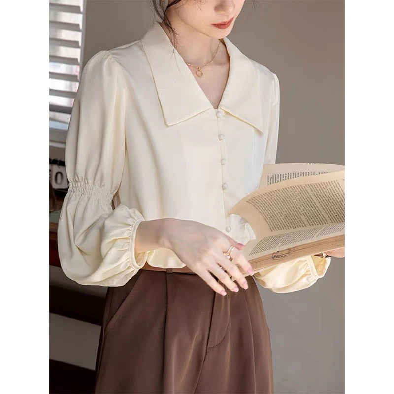 Camisa Alessandra com Manga Bege 1