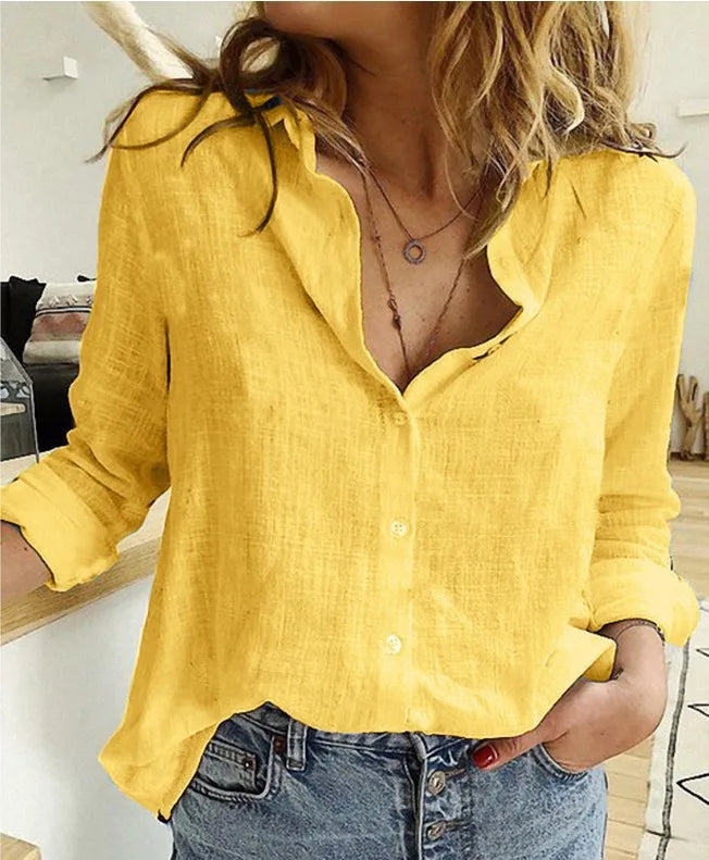Camisa Feminina de Linho e Algodão com Botões