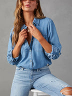 Camisa Jeans Feminina Casual Manga Longa