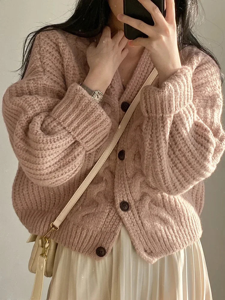 Cardigan de Trico Feminino com Botoes