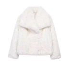 Casaco Feminino de Inverno em Couro Sintético com Gola Alta