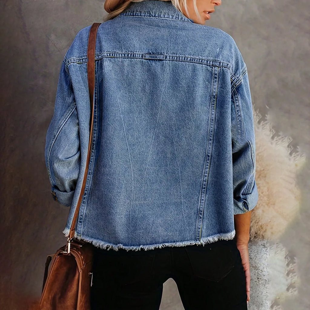 Casaco Jeans Feminino Casual com Botões e Bolsos
