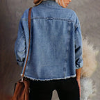 Casaco Jeans Feminino Casual com Botões e Bolsos