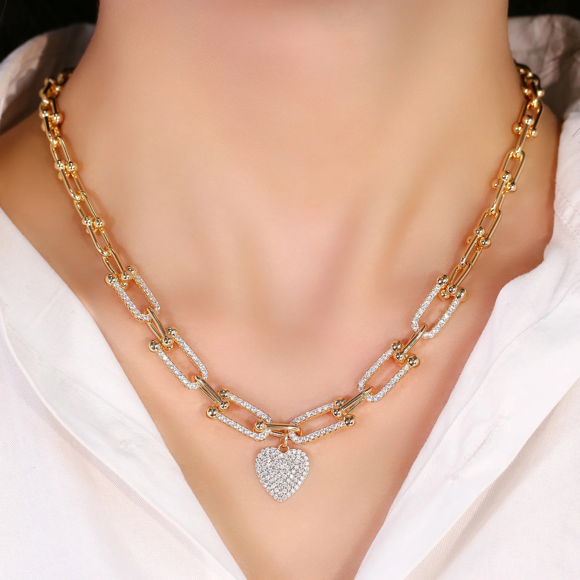 Colar e Pulseira Coração Banhados a Ouro