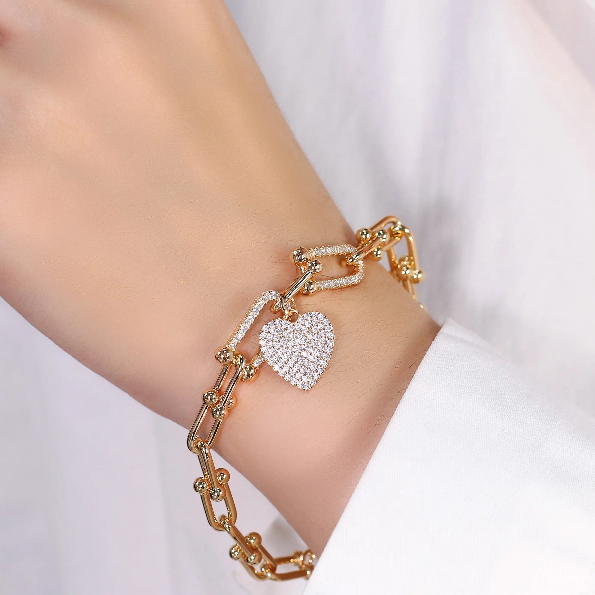 Colar e Pulseira Coração Banhados a Ouro