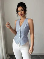 Colete Cardigan Listrado Sem Mangas de Verão