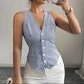 Colete Cardigan Listrado Sem Mangas de Verão
