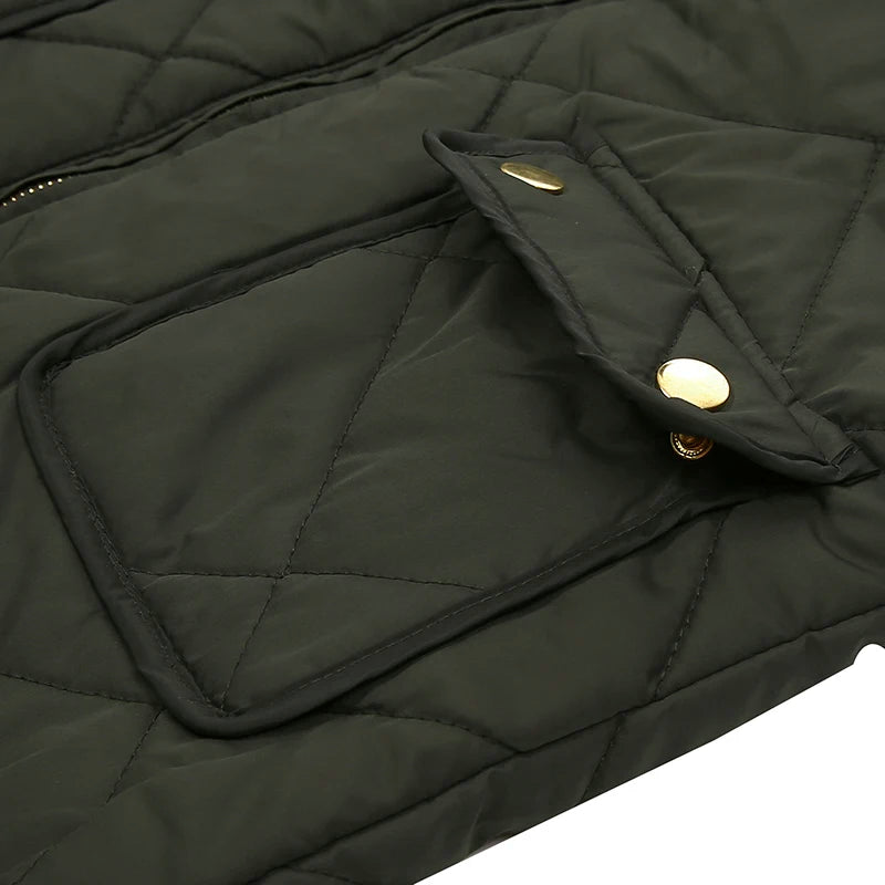 Colete Feminino Acolchoado com Bolsos e Zíper