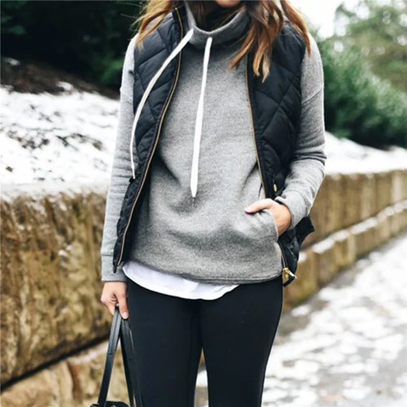 Colete Feminino Acolchoado com Bolsos e Zíper