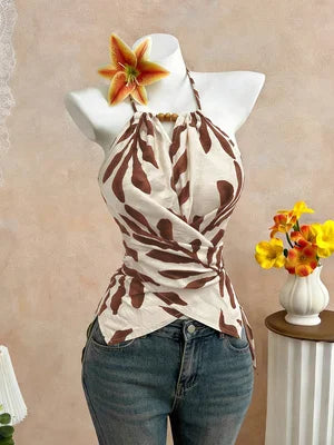 Colete feminino estampado de modelagem curta