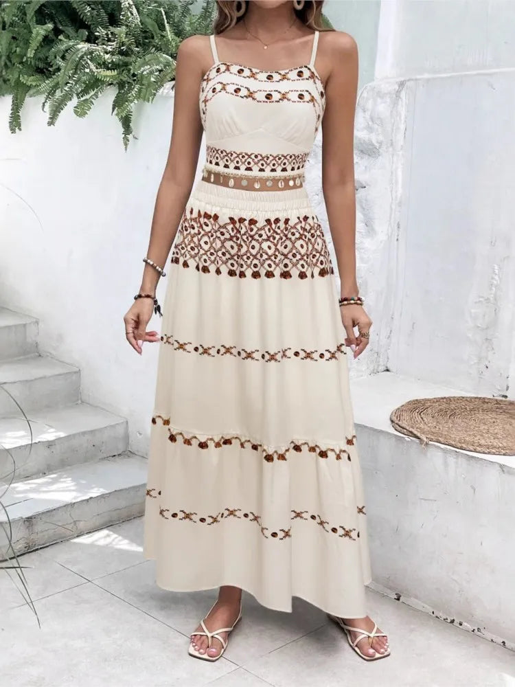 Conjunto Boho com Toper sem Mangas e Saia Alta