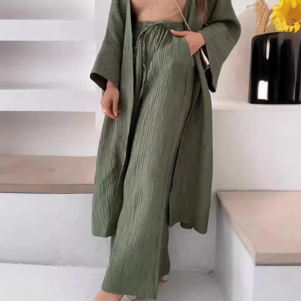 Conjunto Cardigã Longo e Calça Pantalona