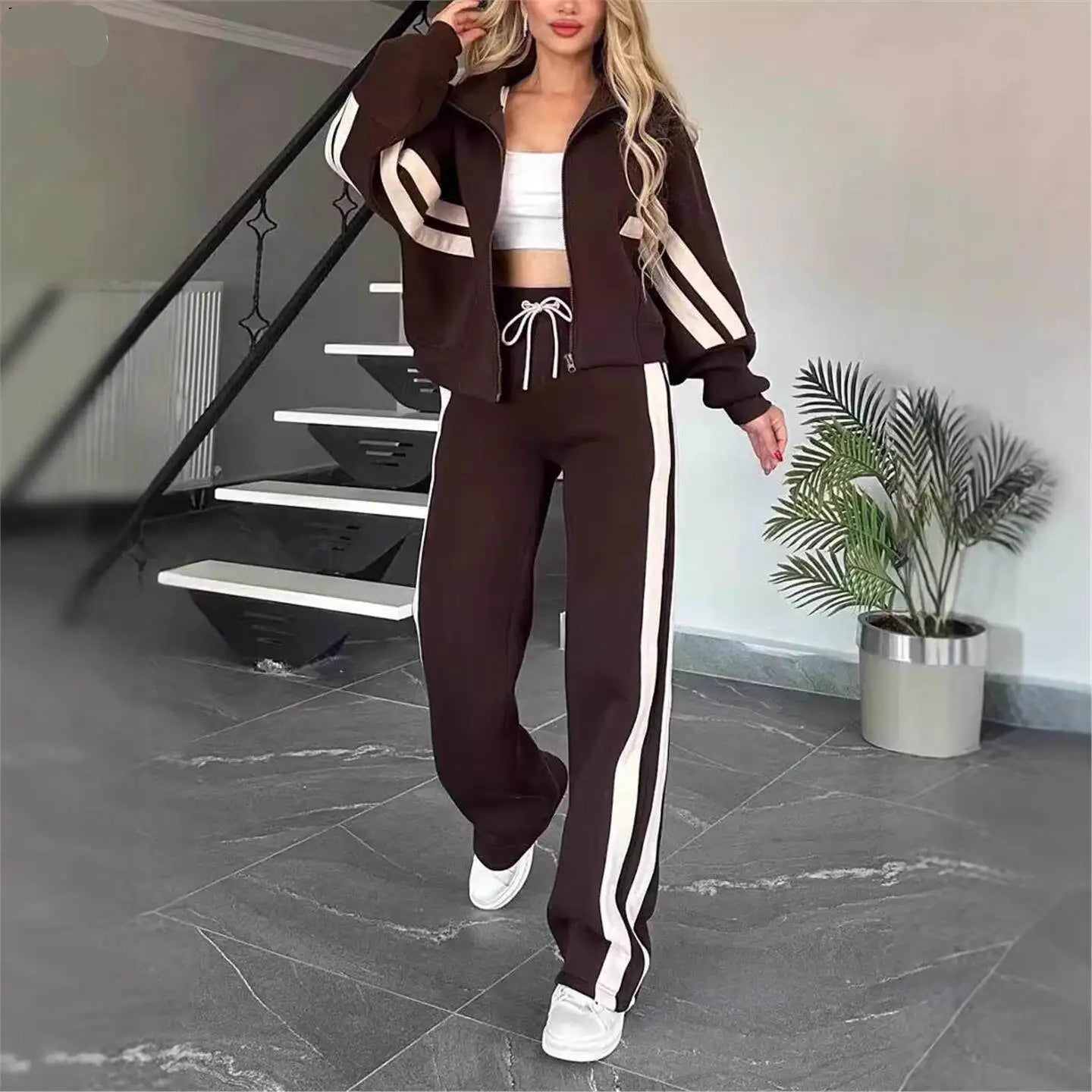 Conjunto Casual Feminino com Listras