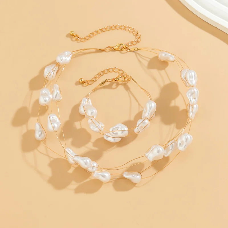 Conjunto Colar e Pulseira Barroco com Pérolas