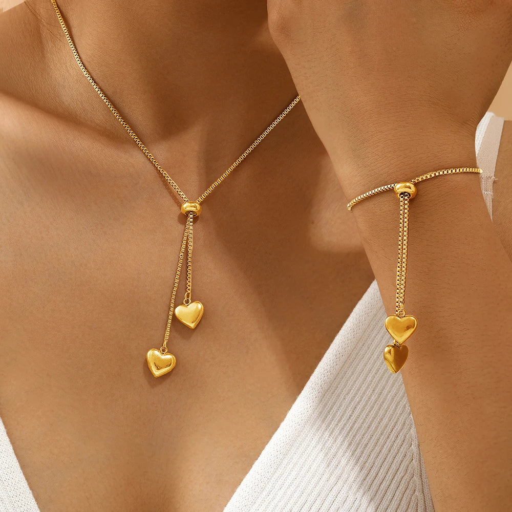 Conjunto Colar e Pulseira com Corações